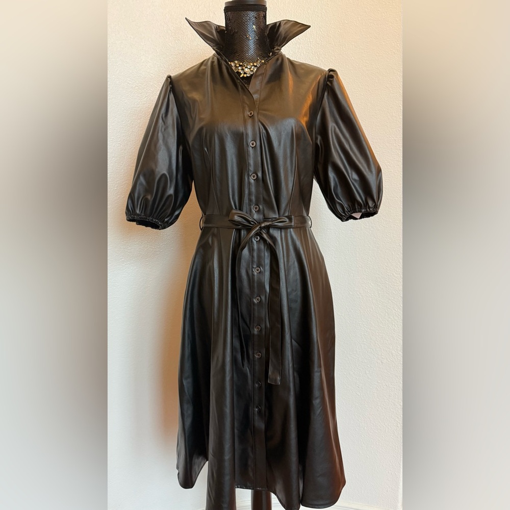 Nanette Lepore Elegant Faux Leather Belted ShirtDress Size 10 & 14 NWT